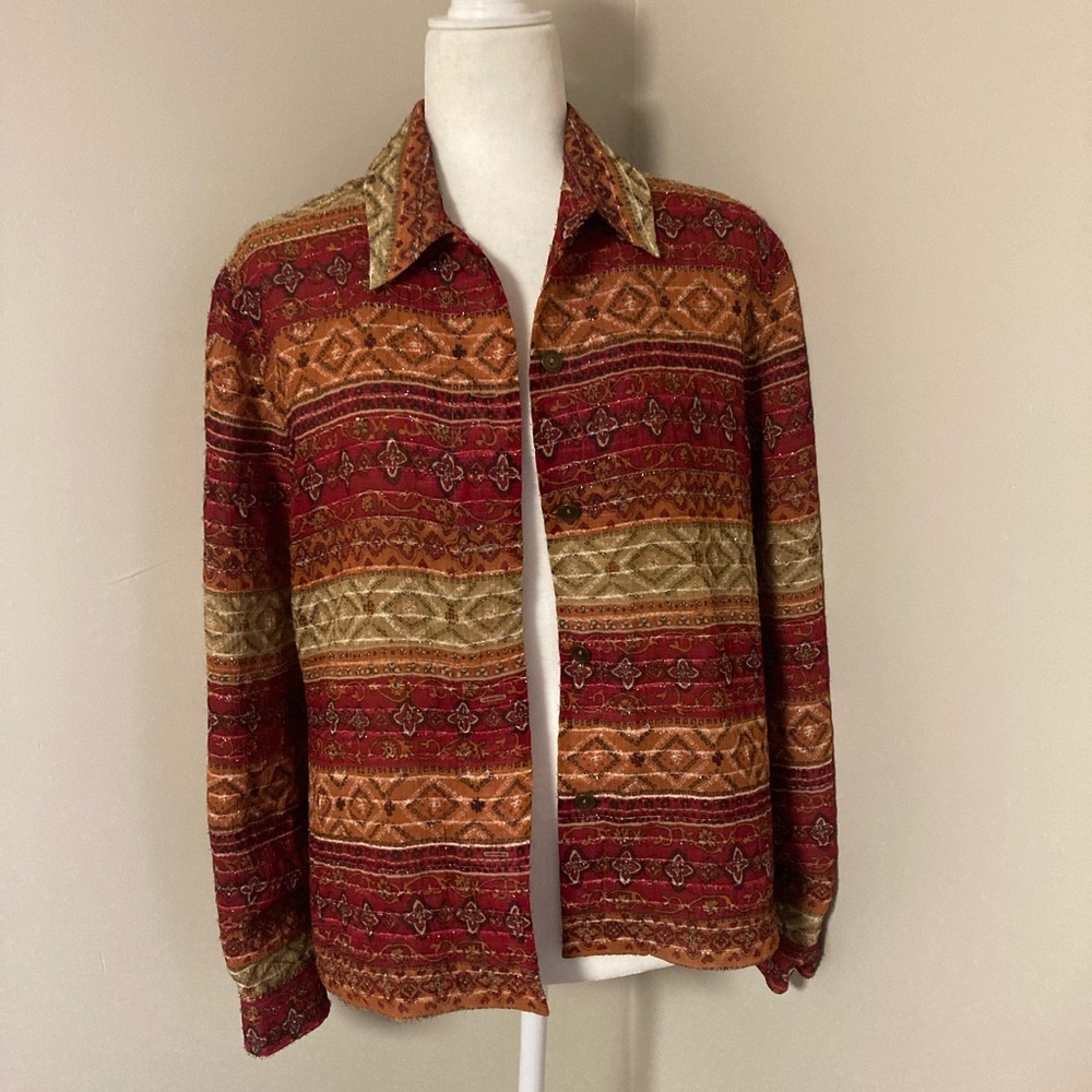 Alfred Dunner Multi Colored Aztec Glitter Threaded Blazer Jacket